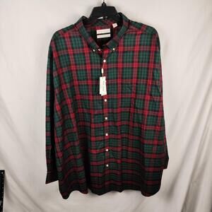 Gold Label Roundtree & Yorke Shirt Mens 4XB Green Red Plaid Button Down Non Iron